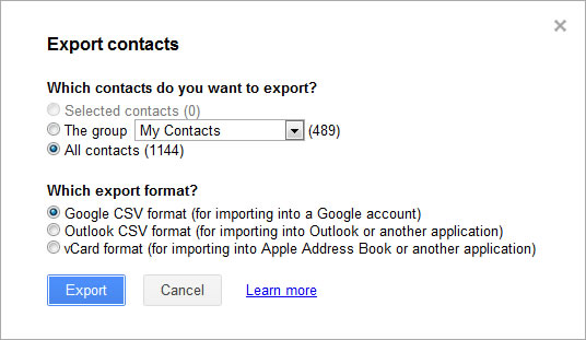 Export Gamil Contacts in Google CSV format